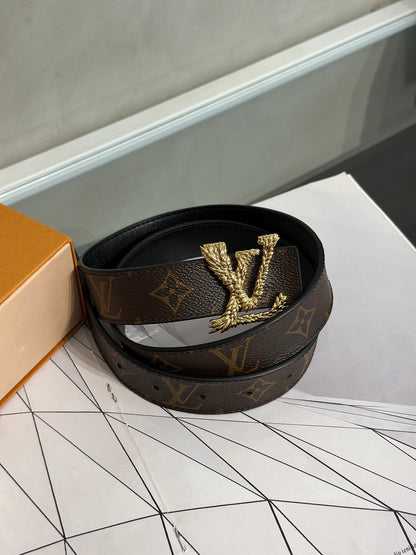 LOUIS VUITTON 羽毛造型釦雙面腰帶 80
