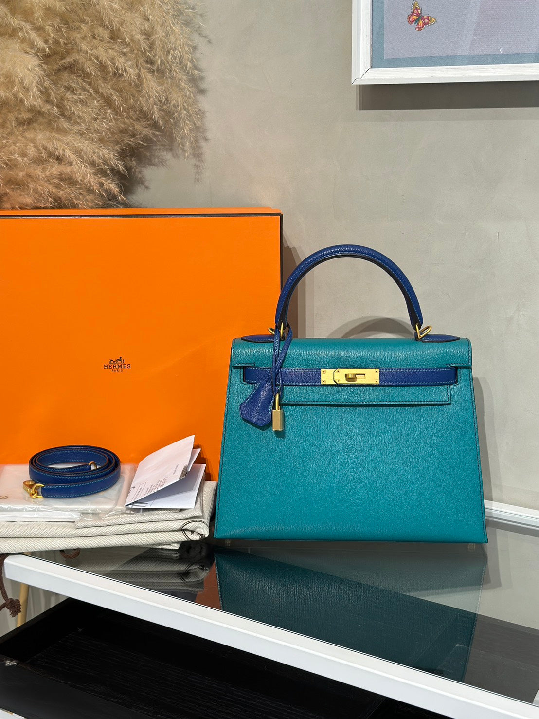 HERMES Kelly 28 - Bleu Paon/Bleu Electrique 孔雀藍拚電光藍金 A