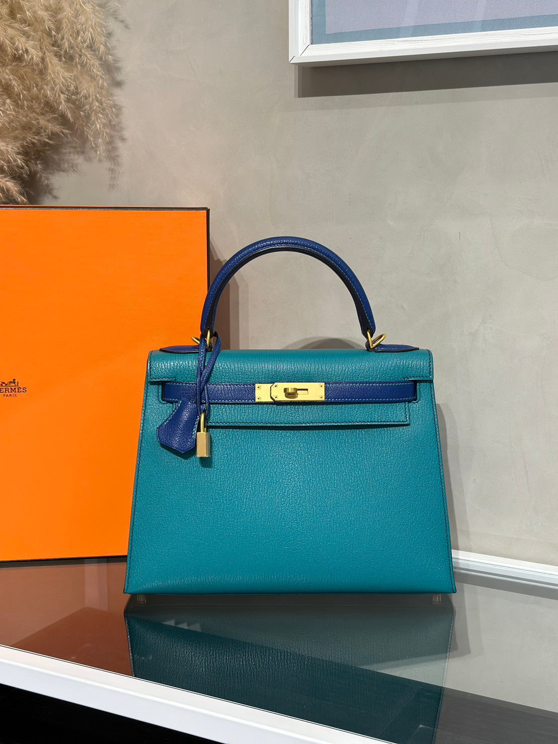 HERMES Kelly 28 - Bleu Paon/Bleu Electrique 孔雀藍拚電光藍金 A