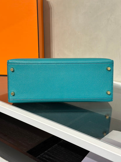 HERMES Kelly 28 - Bleu Paon/Bleu Electrique 孔雀藍拚電光藍金 A