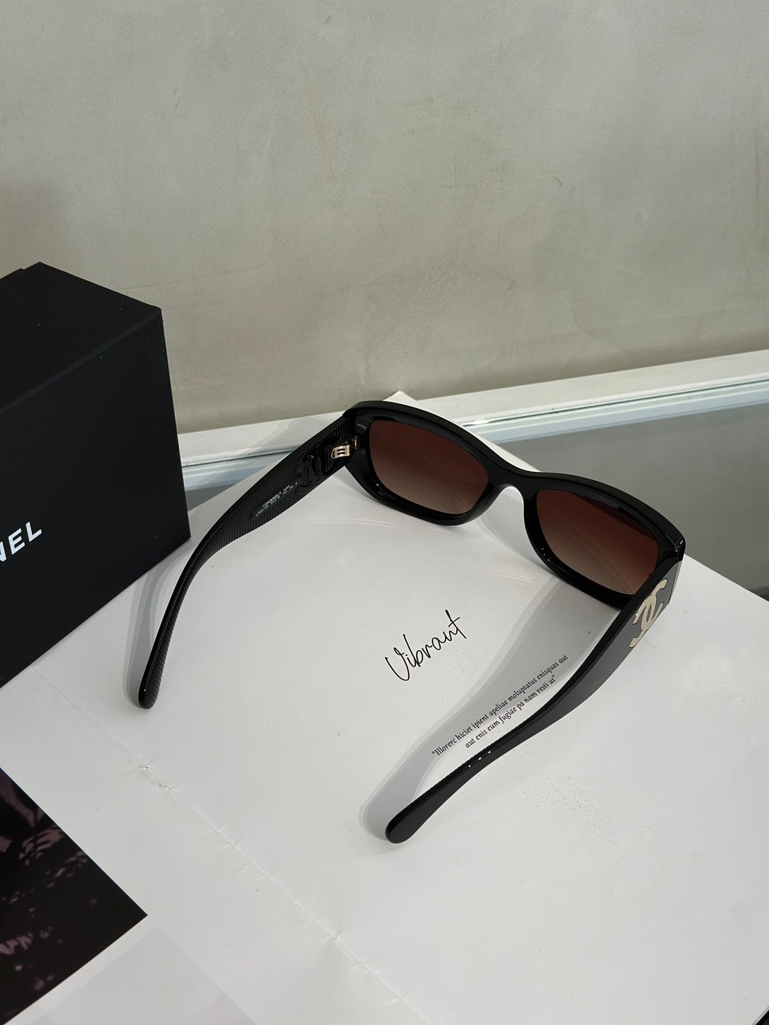 CHANEL 雙C長方形太陽眼鏡 - 黑