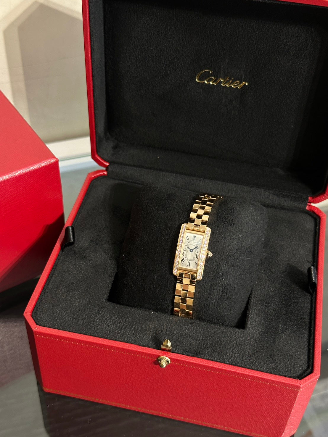 Cartier Tank Americaine 18K玫瑰金鑽石腕錶 - Mini