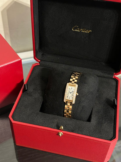 Cartier Tank Americaine 18K玫瑰金鑽石腕錶 - Mini