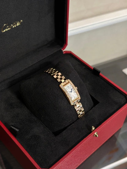 Cartier Tank Americaine 18K玫瑰金鑽石腕錶 - Mini