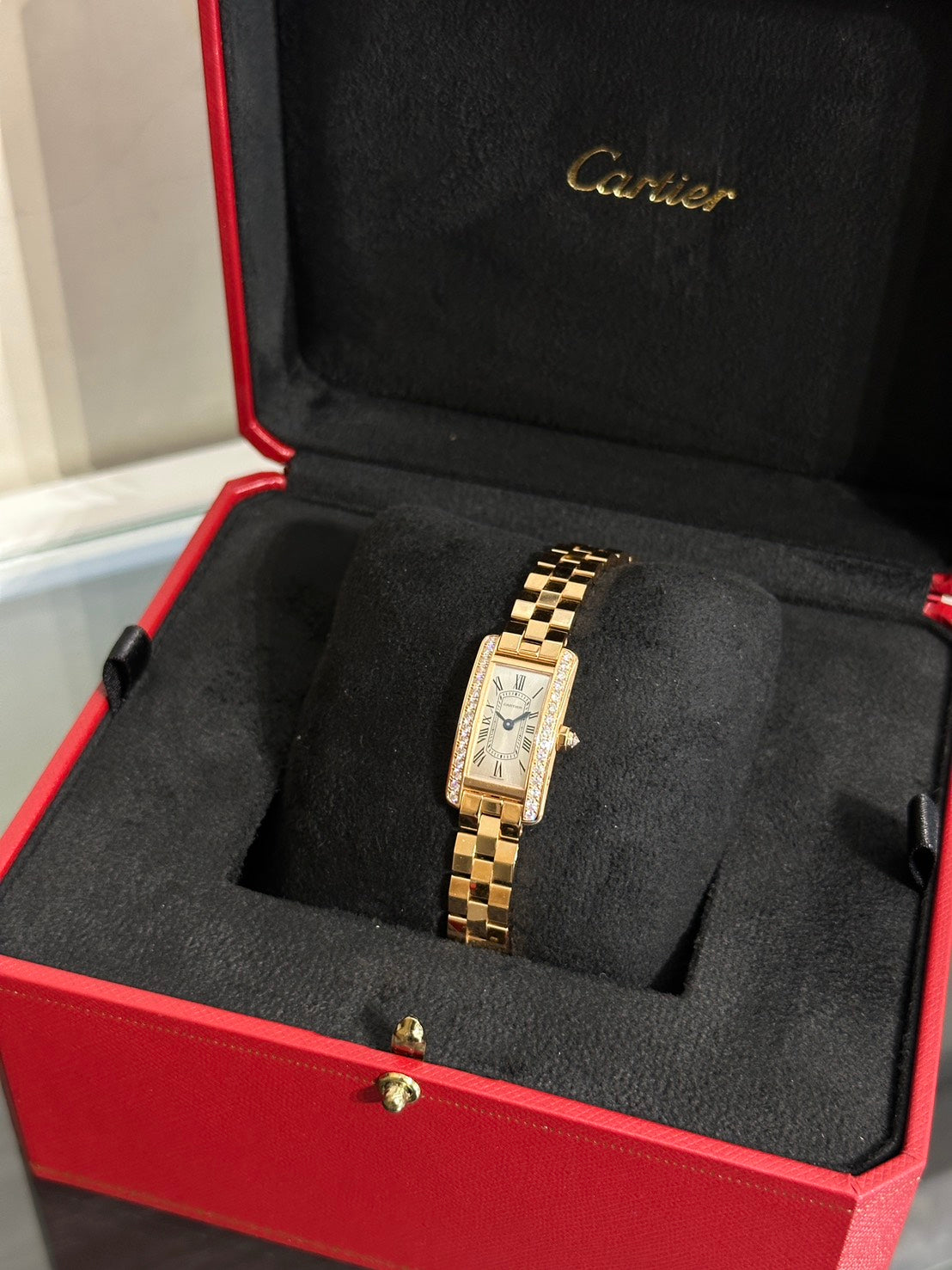 Cartier Tank Americaine 18K玫瑰金鑽石腕錶 - Mini