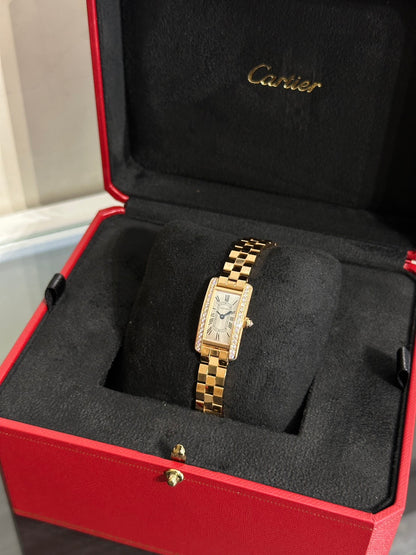 Cartier Tank Americaine 18K玫瑰金鑽石腕錶 - Mini