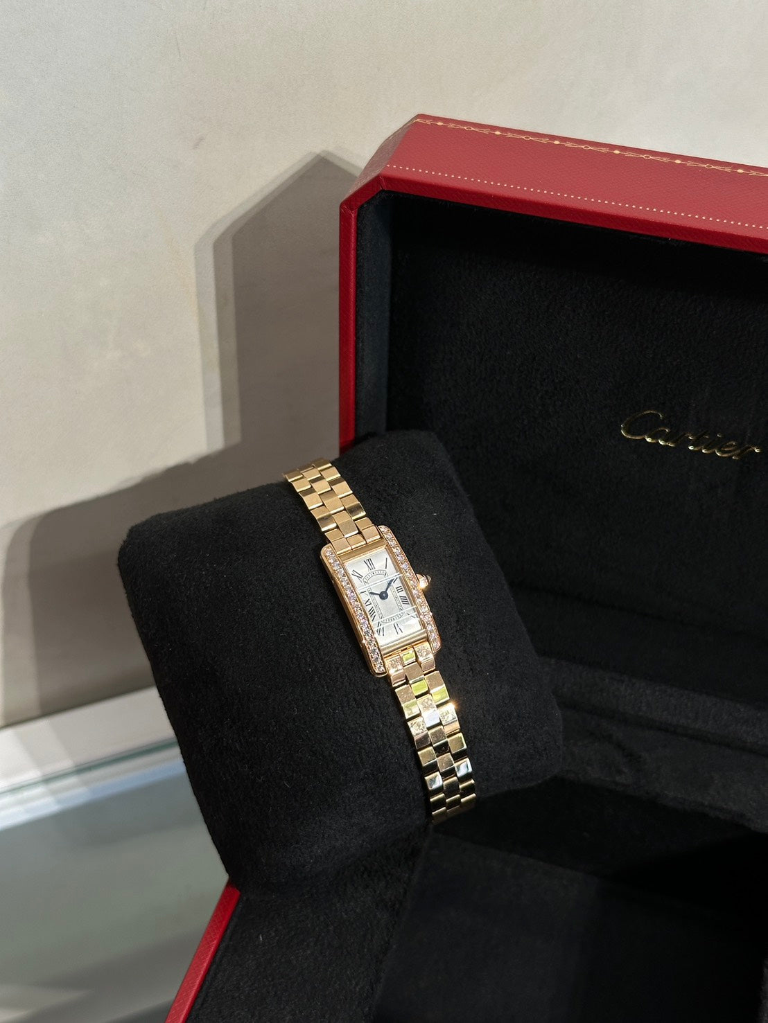 Cartier Tank Americaine 18K玫瑰金鑽石腕錶 - Mini