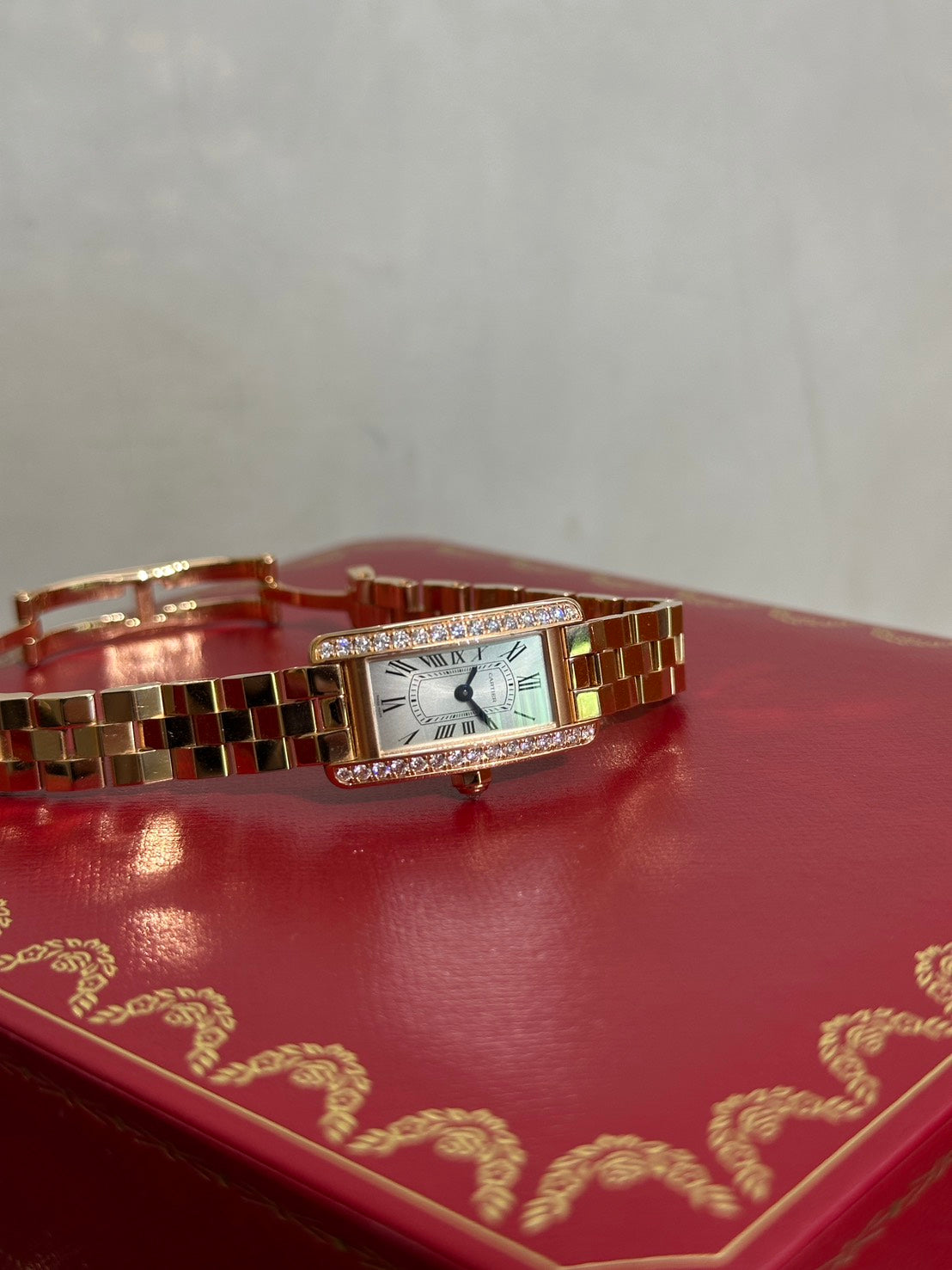 Cartier Tank Americaine 18K玫瑰金鑽石腕錶 - Mini