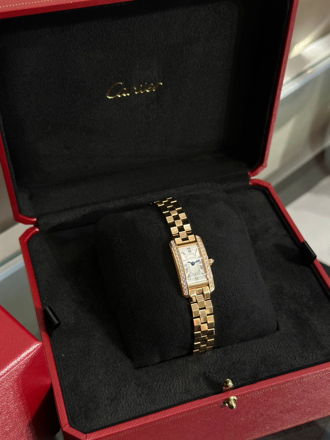 Cartier Tank Americaine 18K玫瑰金鑽石腕錶 - Mini