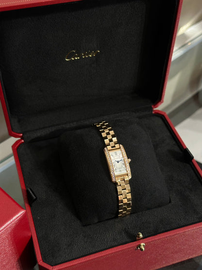Cartier Tank Americaine 18K玫瑰金鑽石腕錶 - Mini