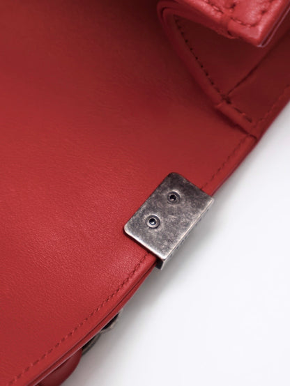 CHANEL Boy25 V紋牛皮口蓋包 - 紅銀22開