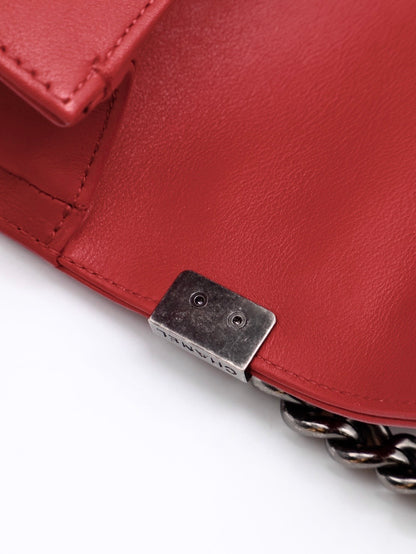 CHANEL Boy25 V紋牛皮口蓋包 - 紅銀22開