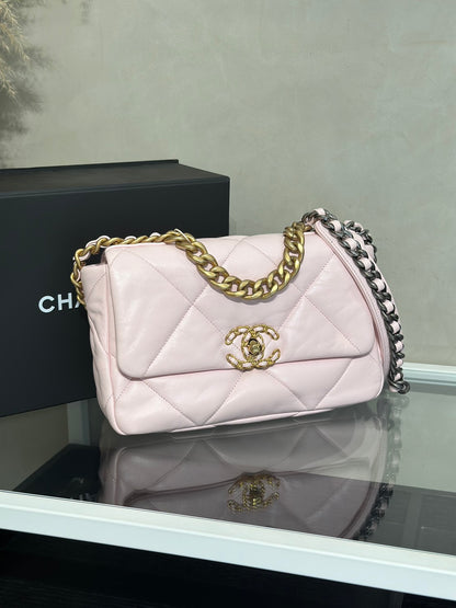 CHANEL 19 Bag 菱格紋手提肩背包 26 - 粉金