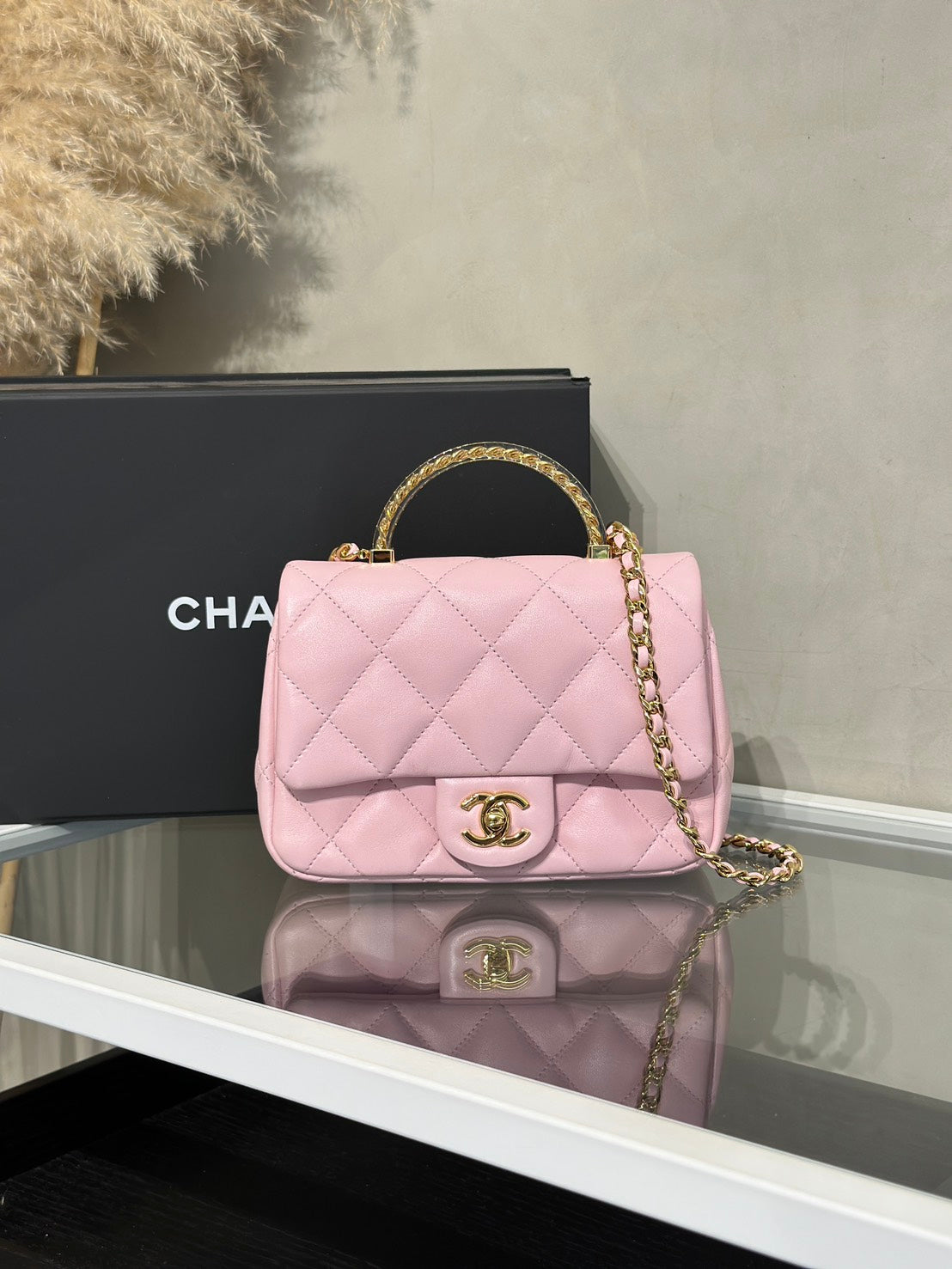 CHANEL 24S壓克力手提Mini CF20 - 粉金
