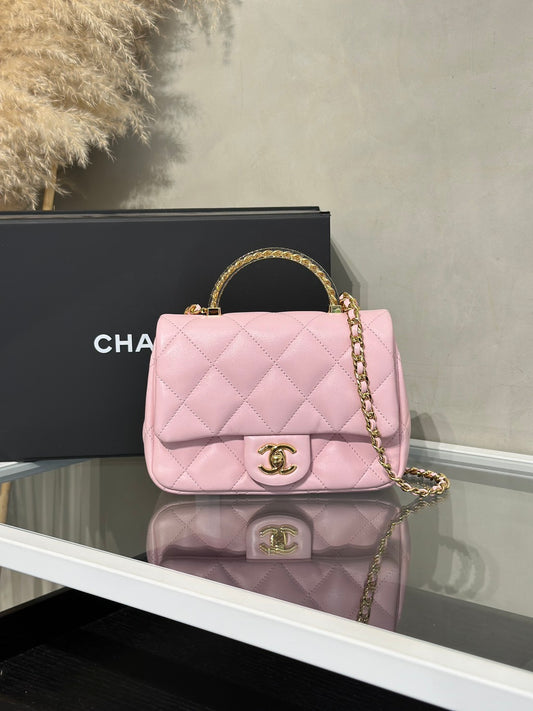 CHANEL 24S壓克力手提Mini CF20 - 粉金