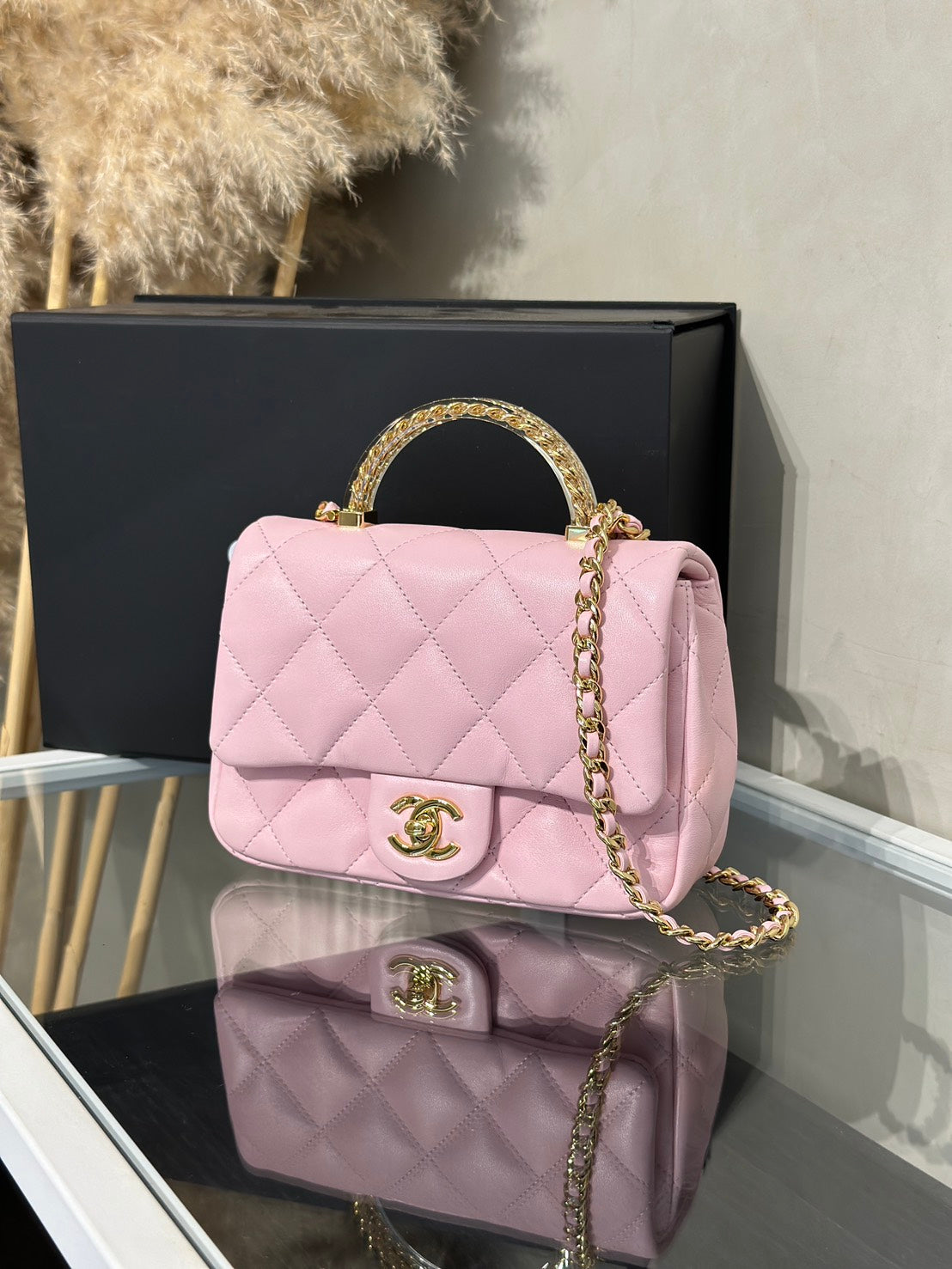 CHANEL 24S壓克力手提Mini CF20 - 粉金