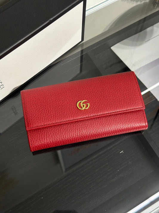 GUCCI GG雙折翻蓋長夾 - 紅