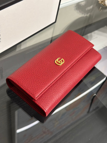 GUCCI GG雙折翻蓋長夾 - 紅