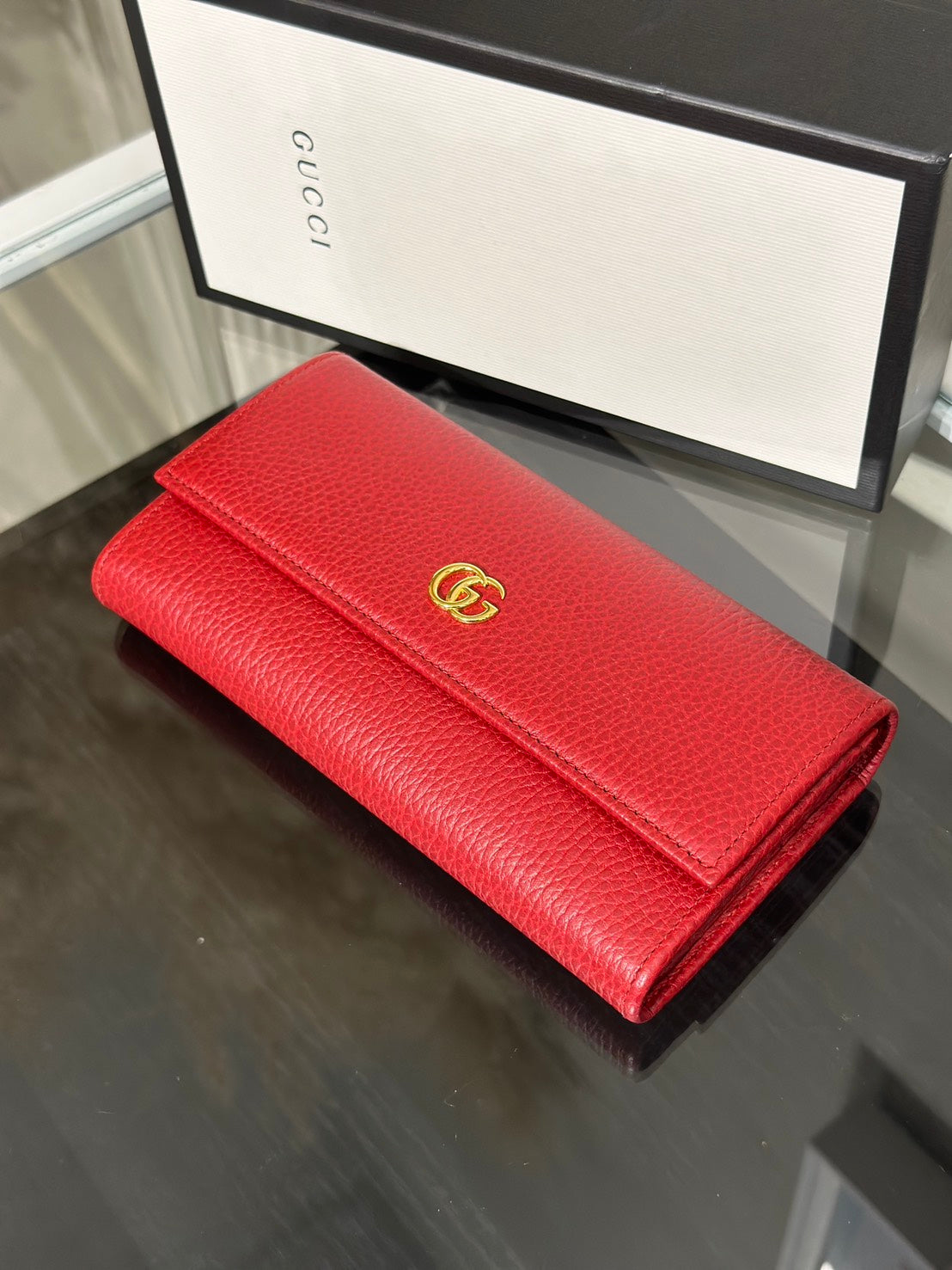 GUCCI GG雙折翻蓋長夾 - 紅