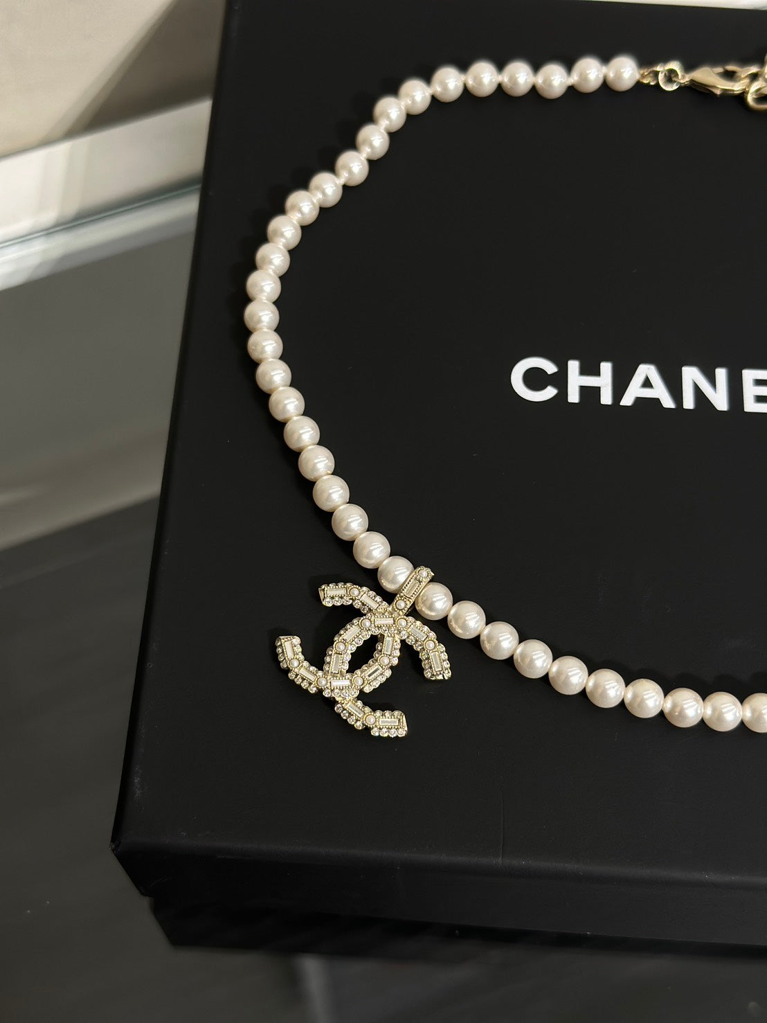 CHANEL 24V珍珠水鑽項鍊