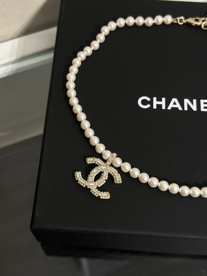 CHANEL 24V珍珠水鑽項鍊