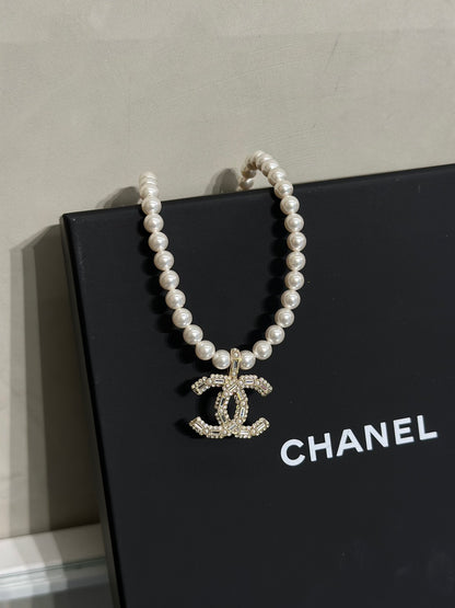 CHANEL 24V珍珠水鑽項鍊