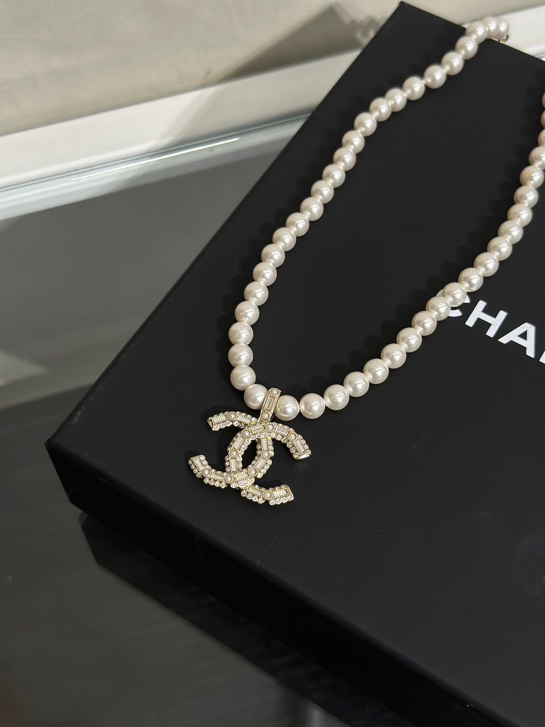 CHANEL 24V珍珠水鑽項鍊