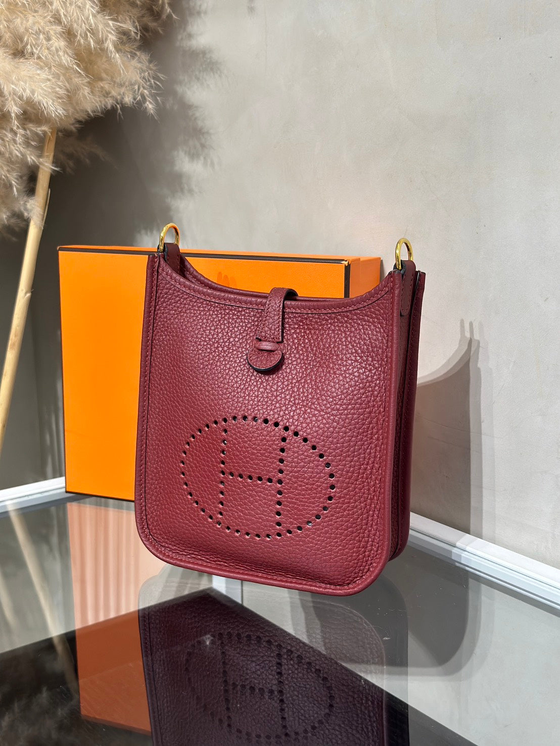 HERMES Mini Evelyne - Rouge H 55 愛馬仕紅金 B