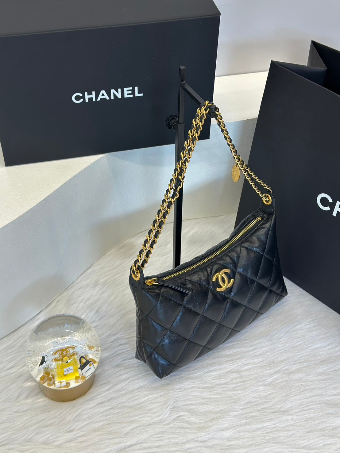 CHANEL 25S皮穿鍊單肩包 - 黑金
