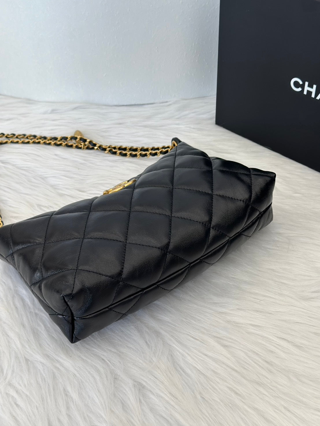 CHANEL 25S皮穿鍊單肩包 - 黑金