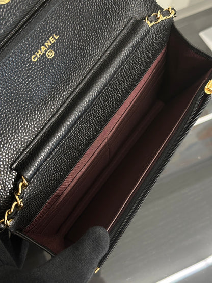 CHANEL 經典粒面牛皮WOC - 黑金31開