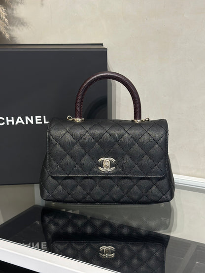 CHANEL Coco Handle蜥蜴紋壓花手柄 - 小號黑金