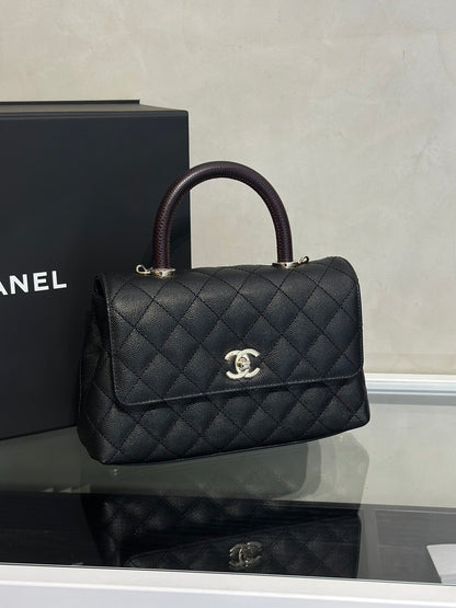 CHANEL Coco Handle蜥蜴紋壓花手柄 - 小號黑金