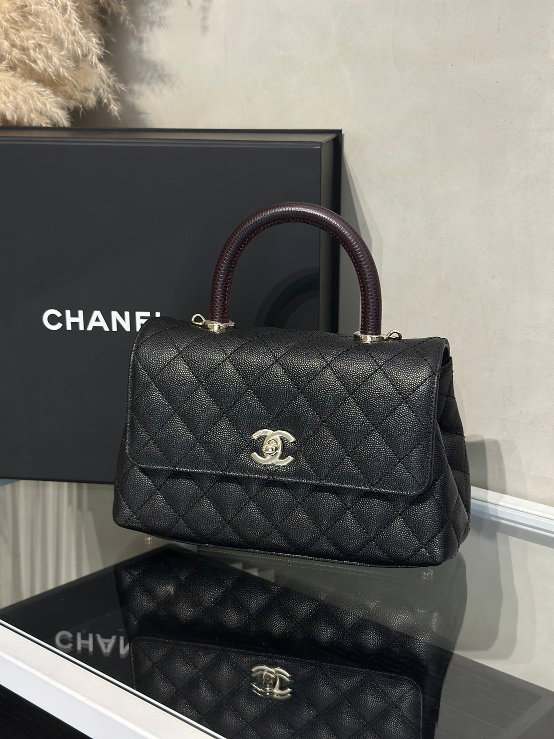 CHANEL Coco Handle蜥蜴紋壓花手柄 - 小號黑金