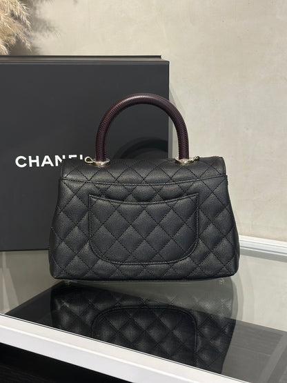CHANEL Coco Handle蜥蜴紋壓花手柄 - 小號黑金