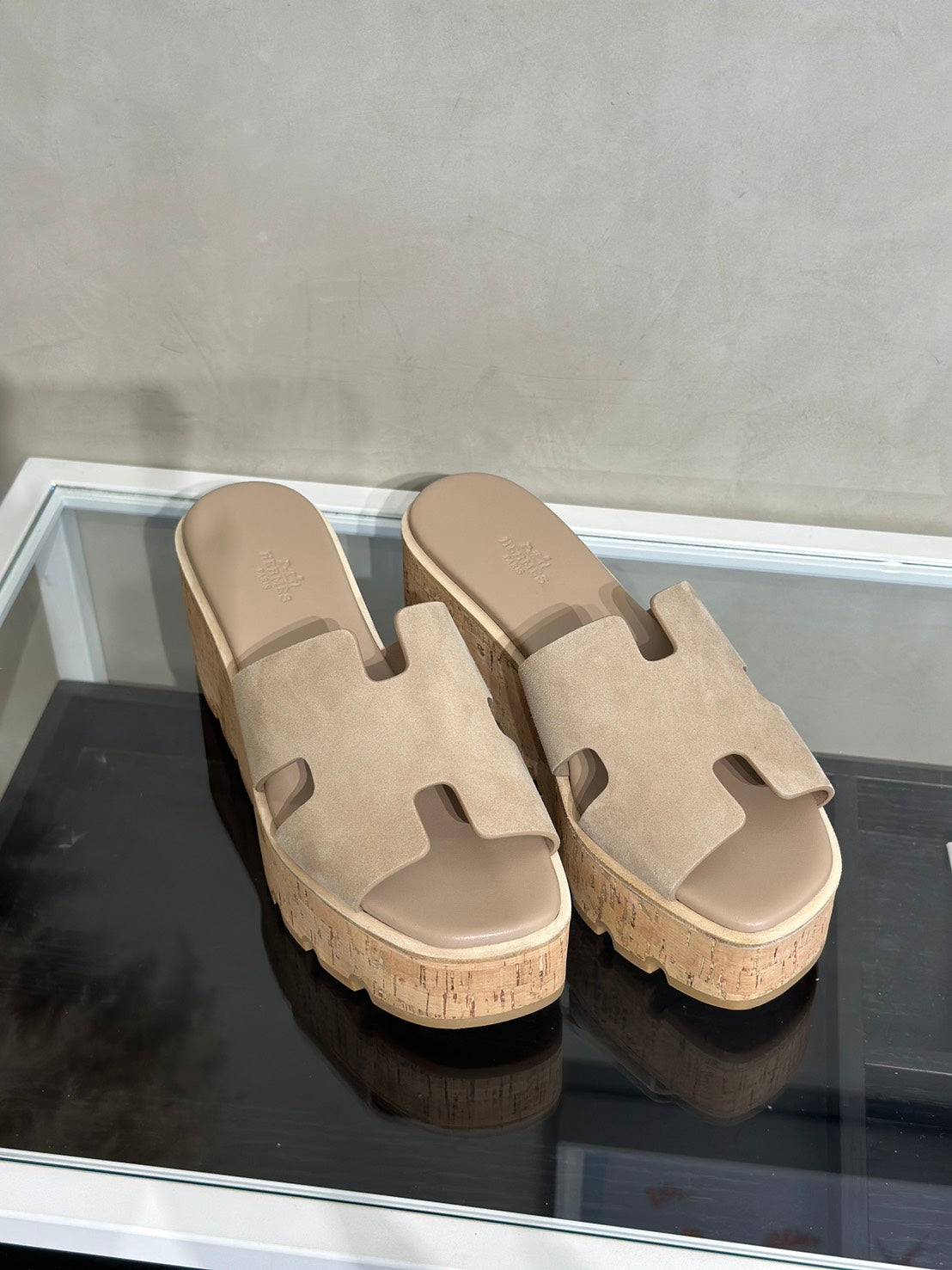 HERMES Eze 30厚底楔型拖鞋 - 駝色 39