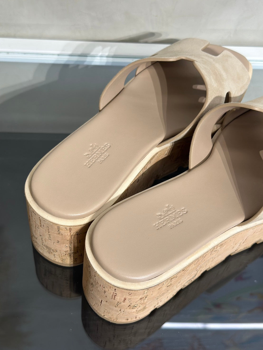 HERMES Eze 30厚底楔型拖鞋 - 駝色 39