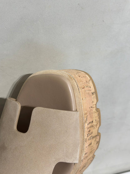 HERMES Eze 30厚底楔型拖鞋 - 駝色 39