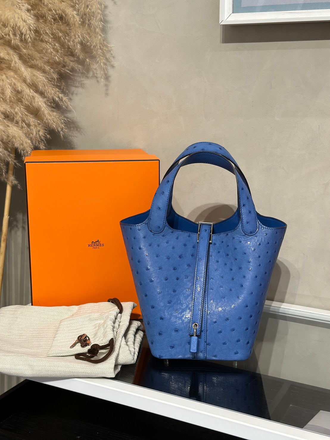 HERMES Picotin 18 - Mykonos 7Q 鴕鳥皮希臘藍 Y