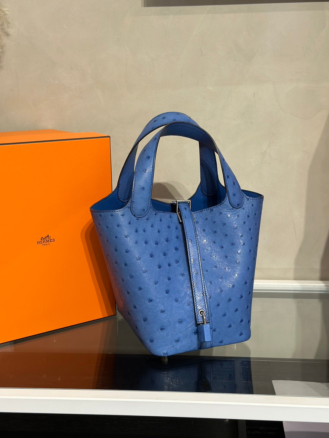 HERMES Picotin 18 - Mykonos 7Q 鴕鳥皮希臘藍 Y
