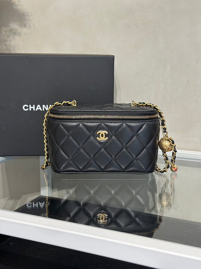 CHANEL 經典羊皮金球長盒子 - 黑金