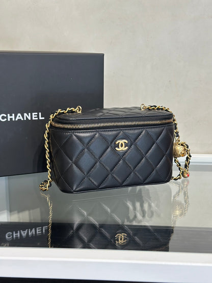 CHANEL 經典羊皮金球長盒子 - 黑金