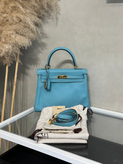 HERMES Kelly 25 - Bleu Atoll 3P 馬卡龍藍金 T