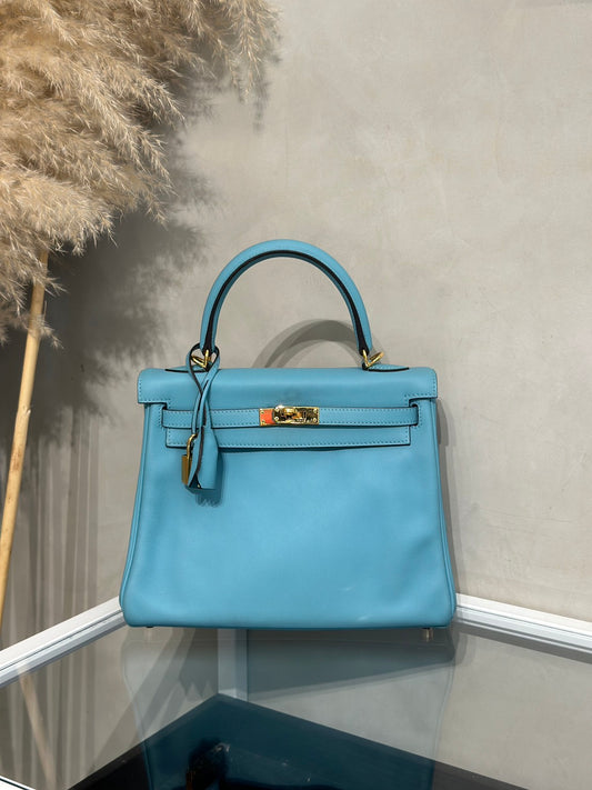 HERMES Kelly 25 - Bleu Atoll 3P 馬卡龍藍金 T