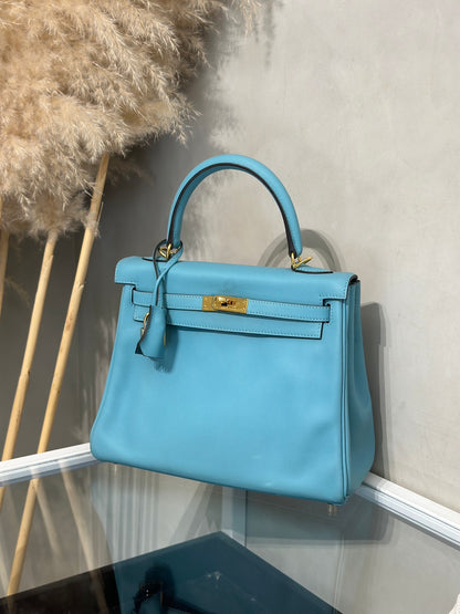 HERMES Kelly 25 - Bleu Atoll 3P 馬卡龍藍金 T