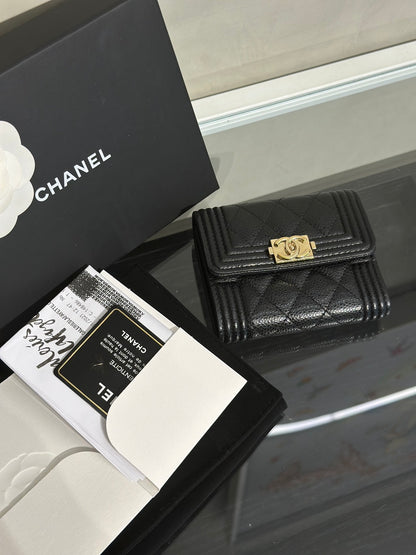 CHANEL Boy迷你三折短夾 - 黑金29開