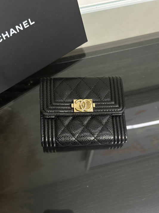 CHANEL Boy迷你三折短夾 - 黑金29開