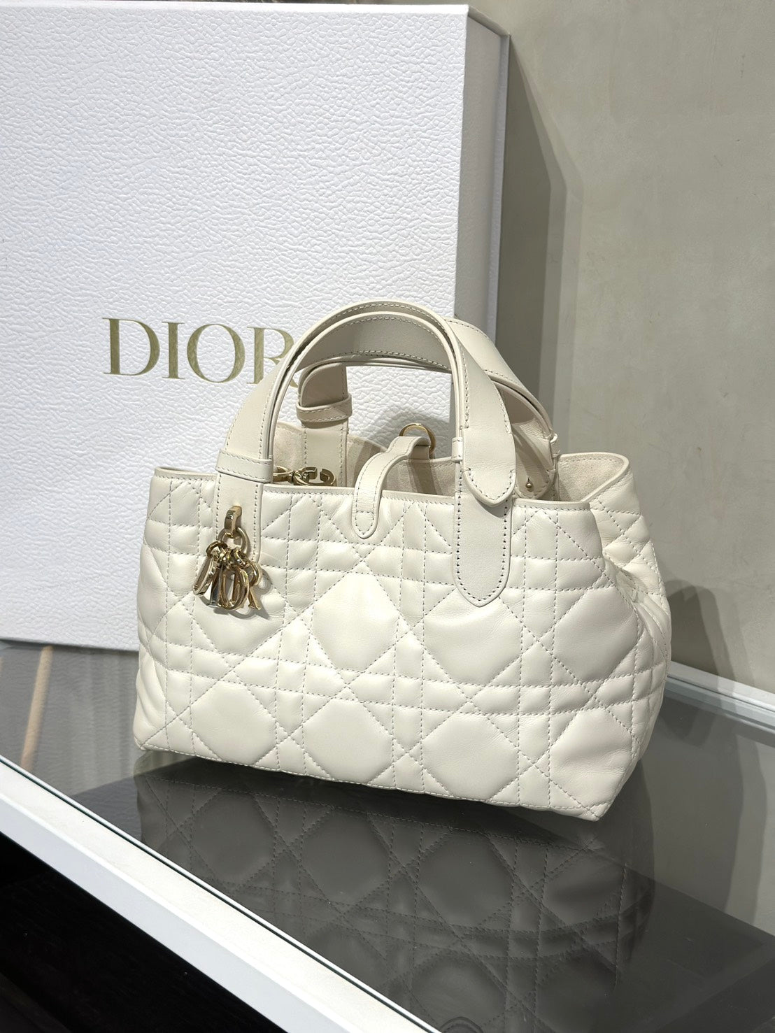 DIOR Toujours小牛皮托特包 - 小號白金