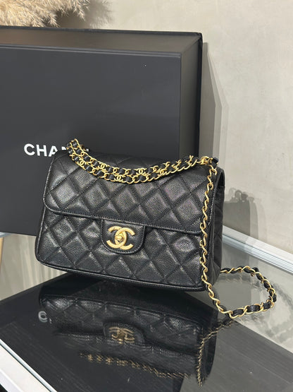 CHANEL 25P皮穿鍊手提斜背包 - 中號黑金