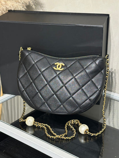 CHANEL 24S珍珠湯圓調節月亮包 - 大號黑金